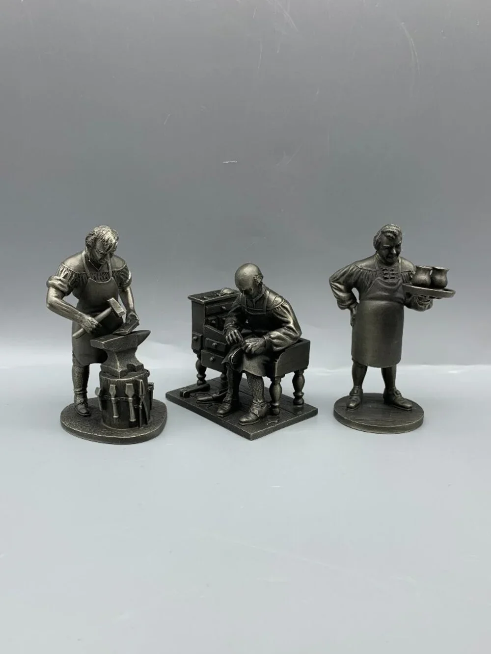 Franklin Mint 1975 Fine Pewter Figurines  The Innkeeper-Shoemaker-Blacksmith